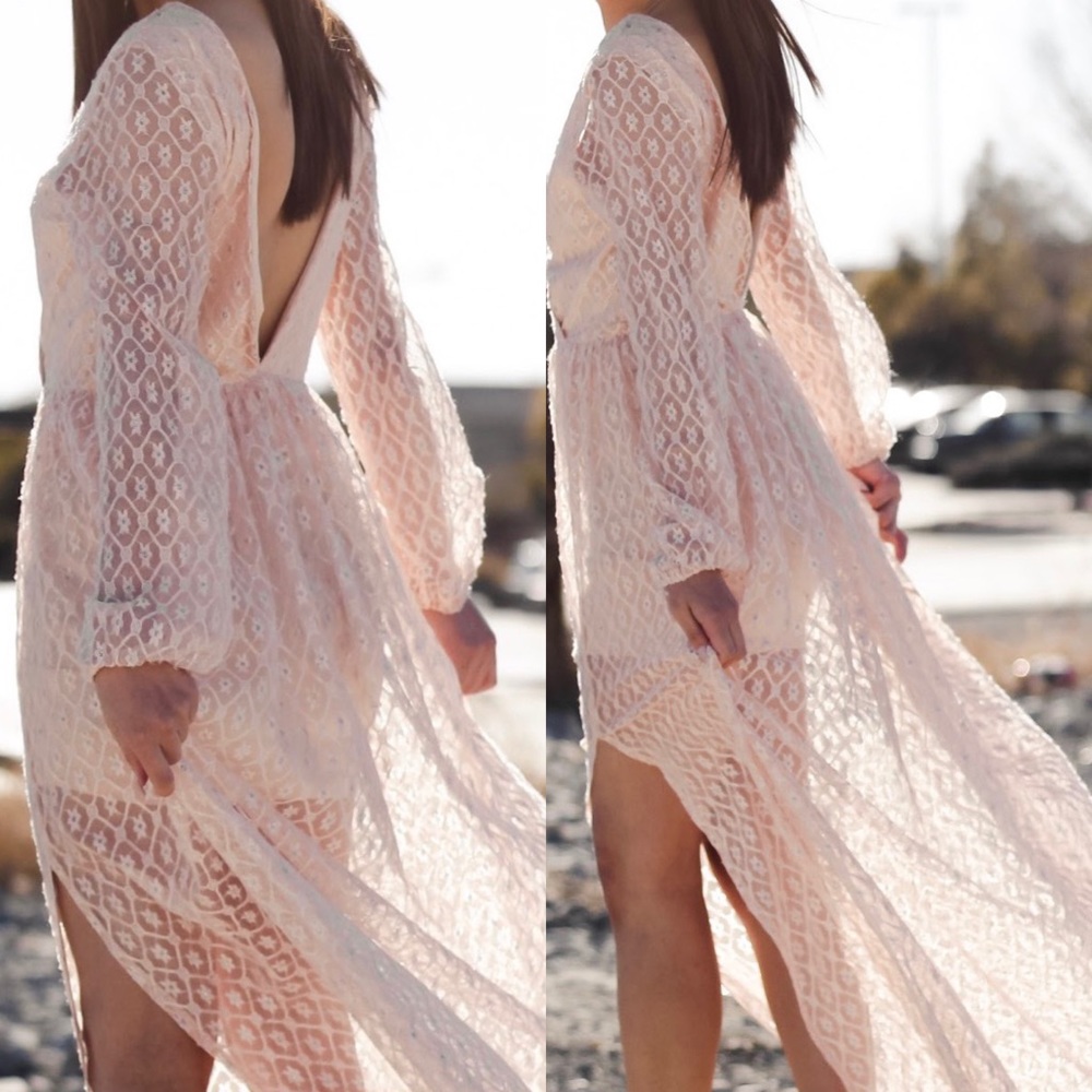 Light Pink/Nude Lace Dress with Slit